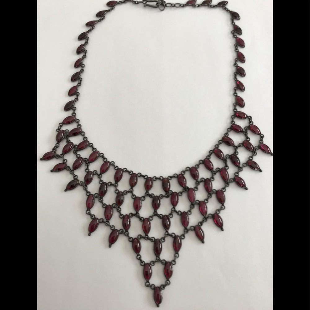 Art Deco Sterling Garnet Huge Bib Necklace Wow!